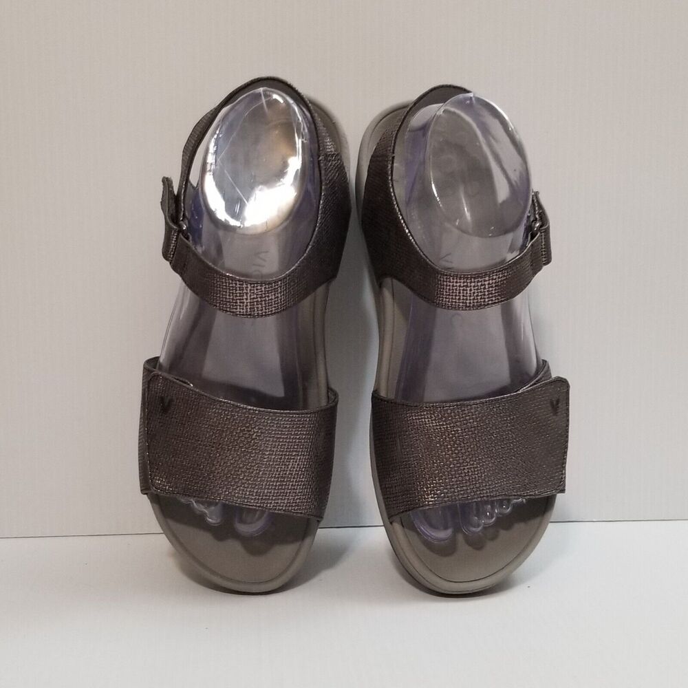 Vionic Sandals Womens Sz 8 Raz Strappy Gunmetal Metallic Platform Wedge TVW5521